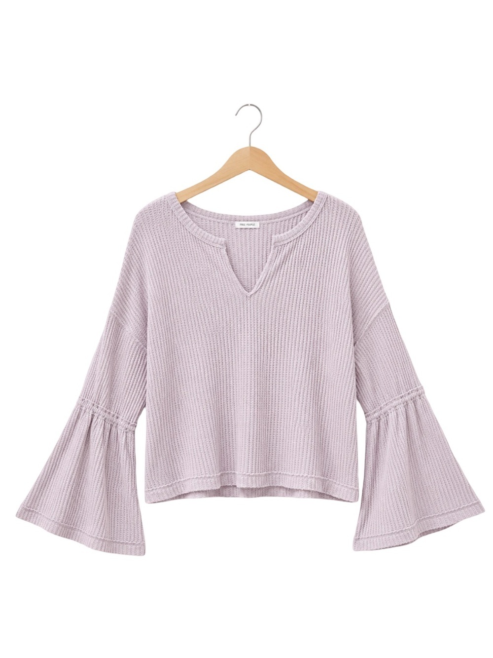 Free People Dahlia thermal boho raw hem relaxed oversized bell sleeve top NWT S